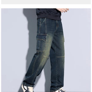 Men's Cotton Cargo Jeans - Vintage Loose Fit Denim - SlayGood