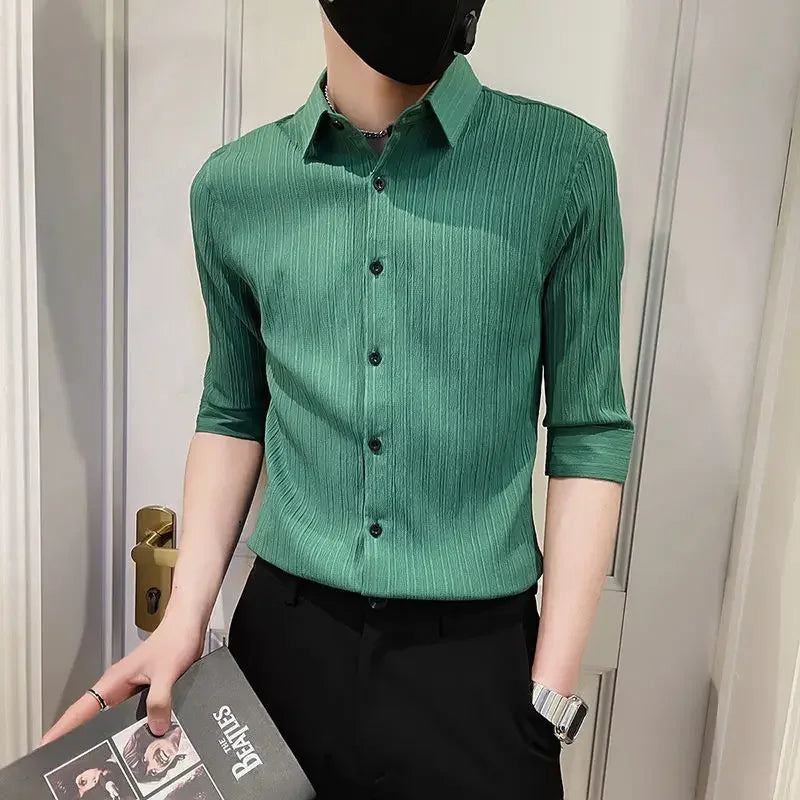 Men's Casual Half Sleeve Shirt - Striped Button-Down - SlayGood