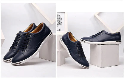 Men's Casual Leather Sneakers - Breathable Walking Shoes