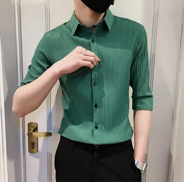 Men's Casual Half Sleeve Shirt - Striped Button-Down - SlayGood