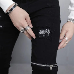 Men's Ripped Straight Leg Jeans - Black Stretch Denim - SlayGood