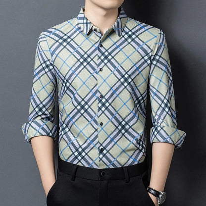 Men's Wrinkle-Free Business Shirt - Plaid Long Sleeve - SlayGood