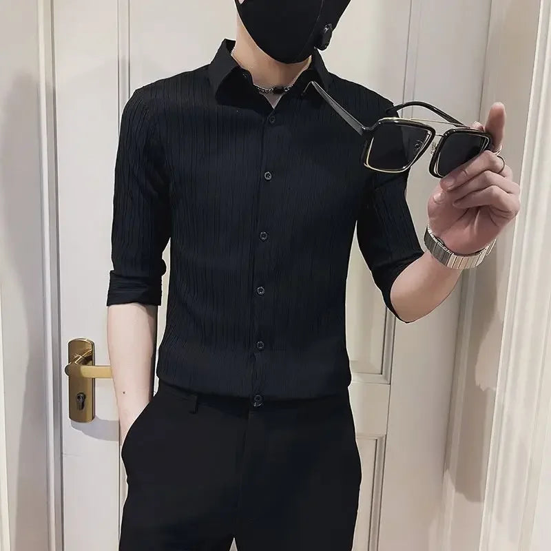 Men's Casual Half Sleeve Shirt - Striped Button-Down - SlayGood