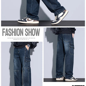 Men's Cotton Cargo Jeans - Vintage Loose Fit Denim - SlayGood