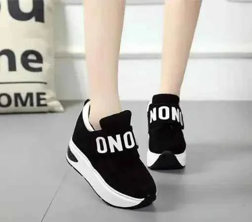 Women's Platform Wedge Sneakers - High Heel Casual Shoes