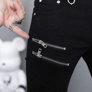 Men's Ripped Straight Leg Jeans - Black Stretch Denim - SlayGood