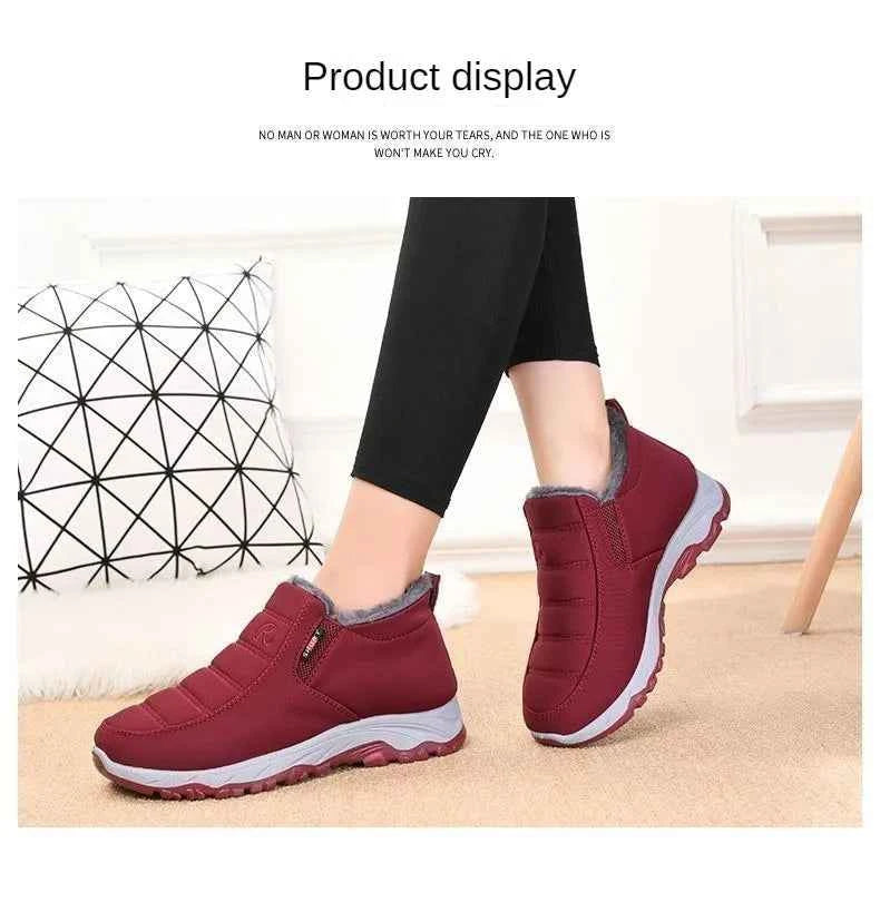 Women's Winter Ankle Boots - Warm Plush Lined Slip-On Shoes