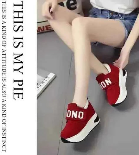 Women's Platform Wedge Sneakers - High Heel Casual Shoes