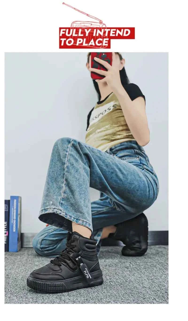 PDMCMS Men's High-Top Sneakers Waterproof Skateboard Casual Shoes