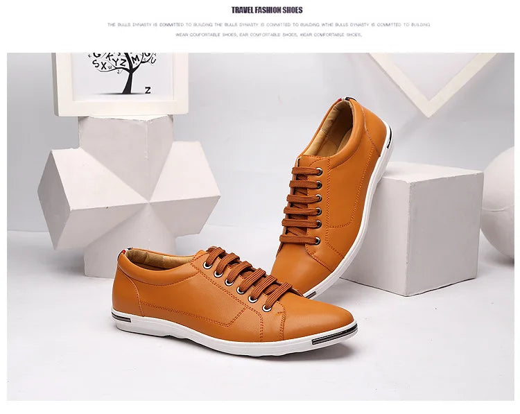 Men's Casual Leather Sneakers - Breathable Walking Shoes