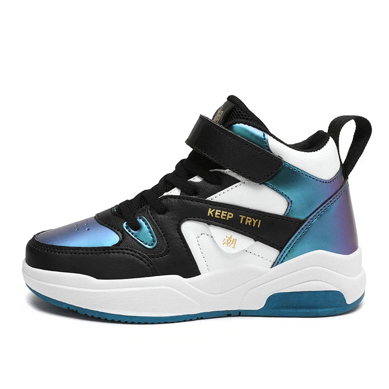 Boys High-Top Leather Sneakers - Kids Sports Shoes