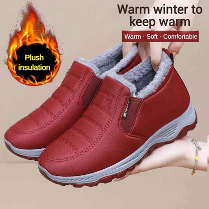 Women's Winter Ankle Boots - Warm Plush Lined Slip-On Shoes