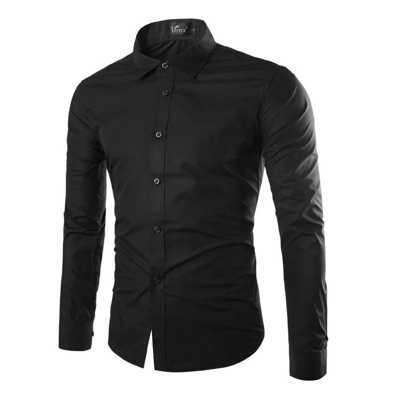 Men's Slim Fit Business Shirt - Solid Long Sleeve Formal - SlayGood