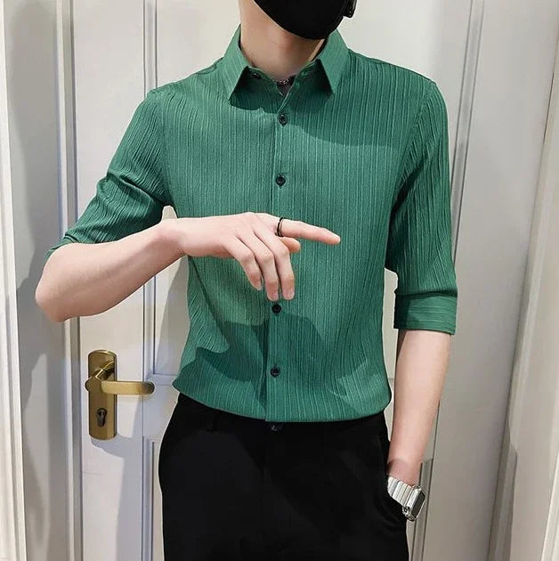 Men's Casual Half Sleeve Shirt - Striped Button-Down - SlayGood