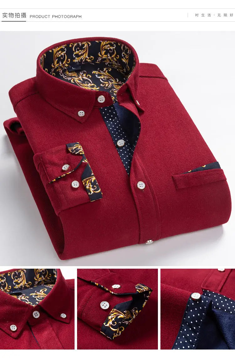 Men's Thick Casual Print Shirt - Long Sleeve Streetwear - SlayGood