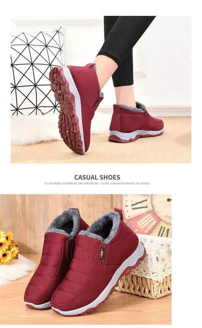 Women's Winter Ankle Boots - Warm Plush Lined Slip-On Shoes
