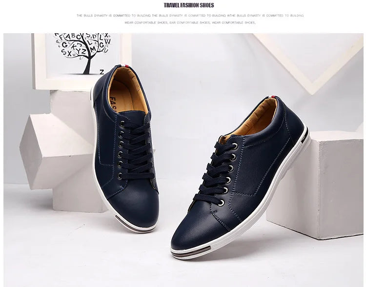 Men's Casual Leather Sneakers - Breathable Walking Shoes