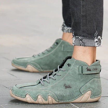 Men's High-Top Leather Sneakers - Slip-On Casual Shoes