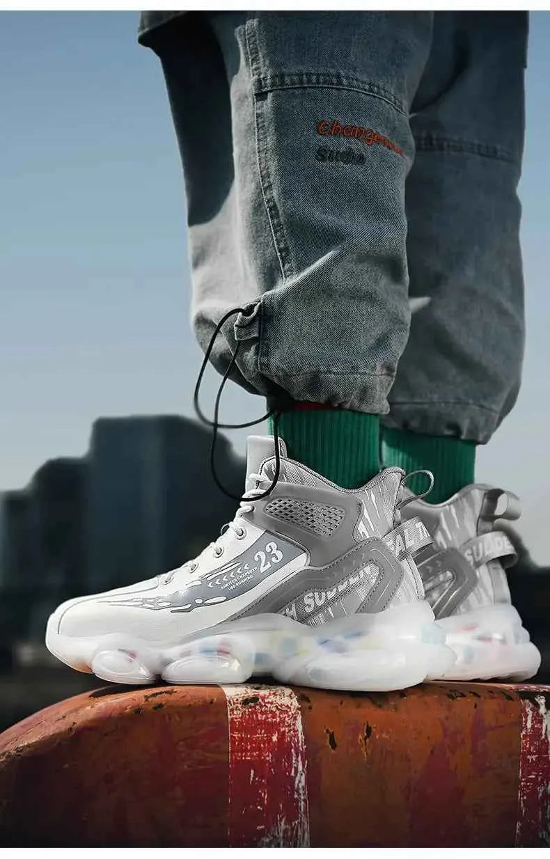 DZAG Men's High-Top Basketball Sneakers Shock Absorbing Casual Shoes