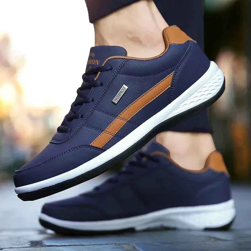 Men's Waterproof Leather Sneakers - Casual Lace-Up Shoes