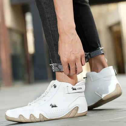 Men's High-Top Leather Sneakers - Slip-On Casual Shoes