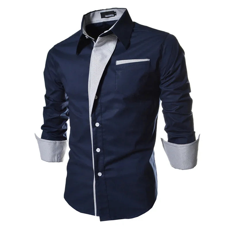 Men's Slim Fit Business Shirt - Solid Long Sleeve Formal - SlayGood