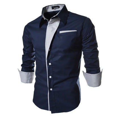 Men's Slim Fit Business Shirt - Solid Long Sleeve Formal - SlayGood