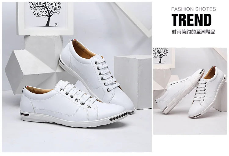 Men's Casual Leather Sneakers - Breathable Walking Shoes