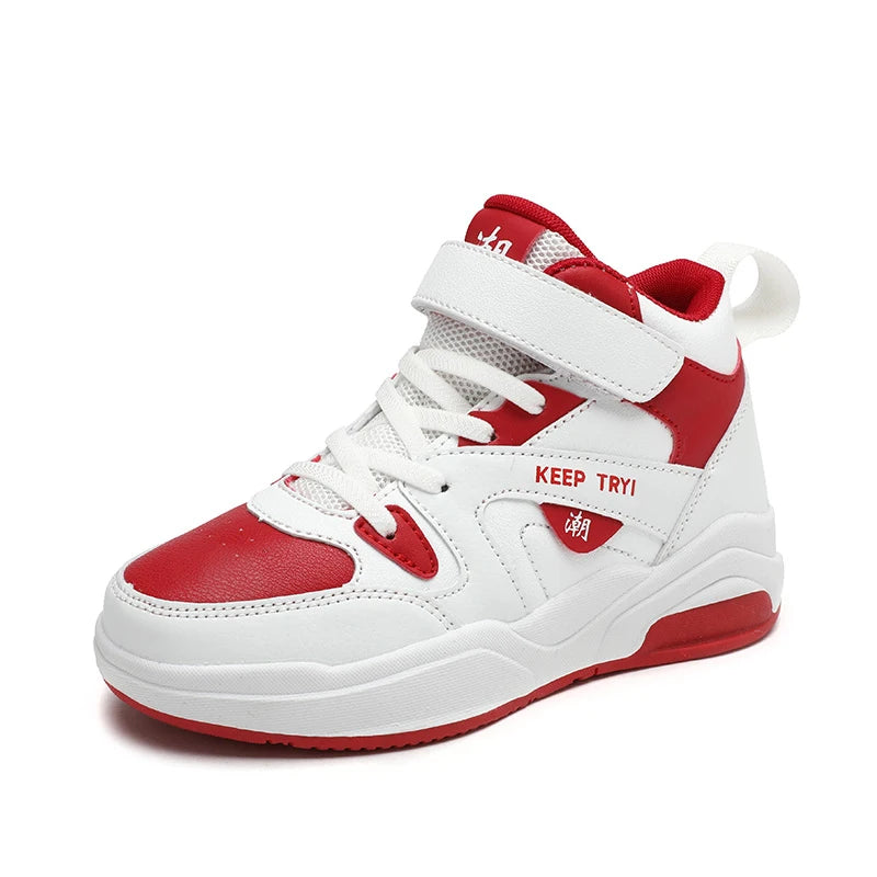 Boys High-Top Leather Sneakers - Kids Sports Shoes