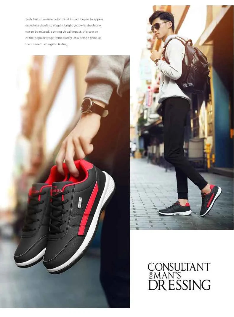 Men's Waterproof Leather Sneakers - Casual Lace-Up Shoes