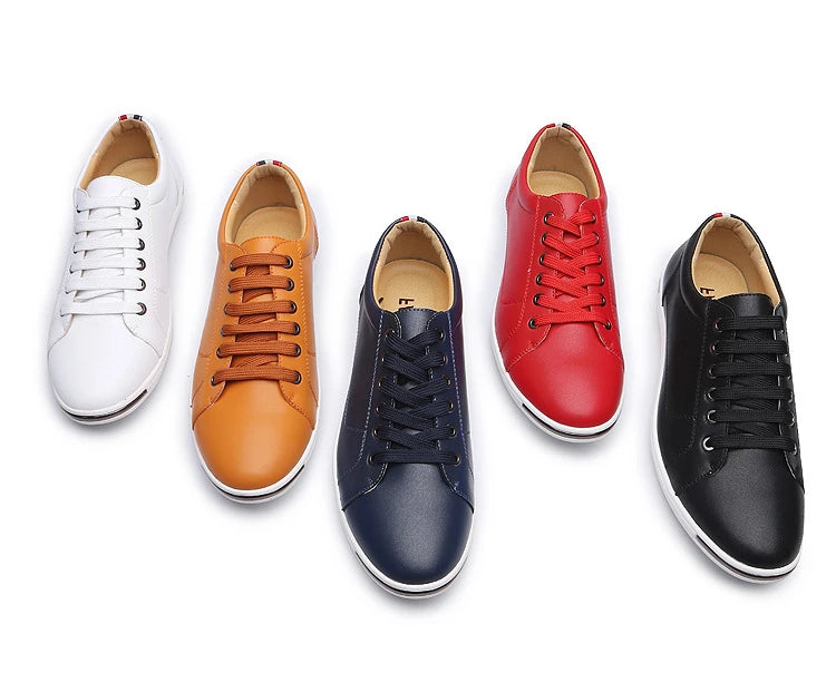 Men's Casual Leather Sneakers - Breathable Walking Shoes