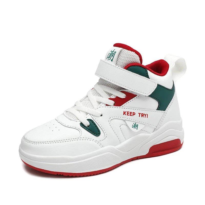 Boys High-Top Leather Sneakers - Kids Sports Shoes