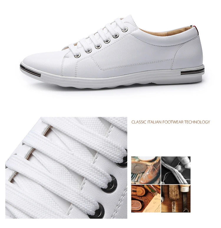Men's Casual Leather Sneakers - Breathable Walking Shoes