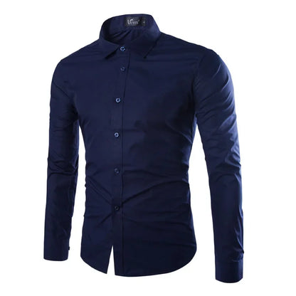 Men's Slim Fit Business Shirt - Solid Long Sleeve Formal - SlayGood