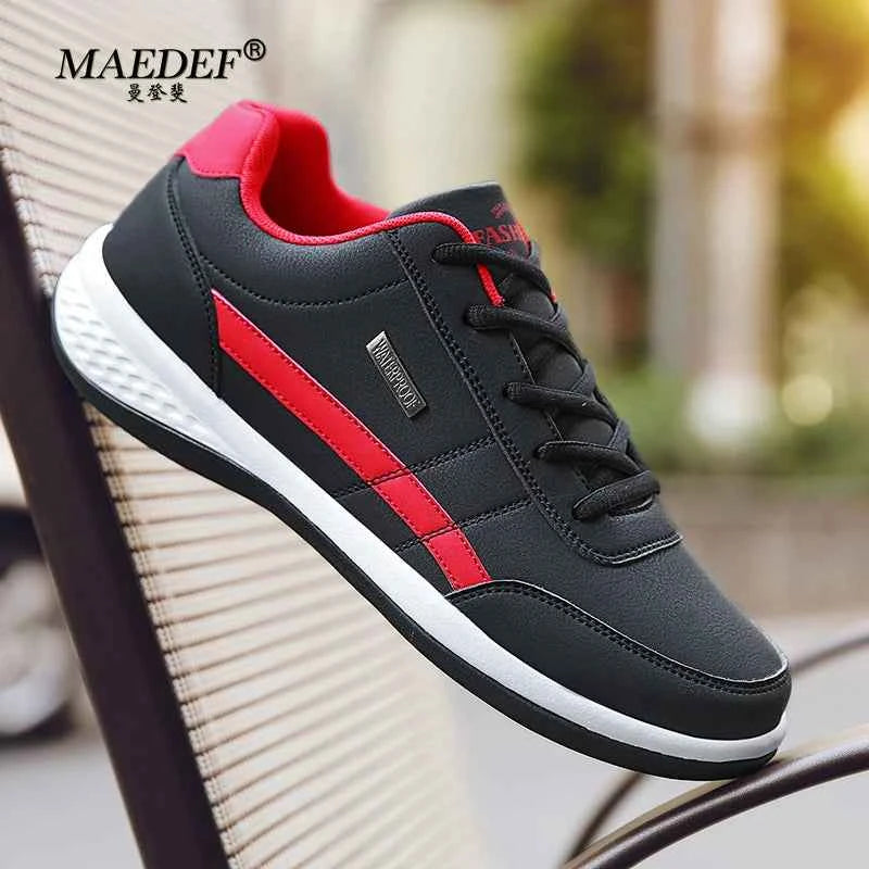 Men's Waterproof Leather Sneakers - Casual Lace-Up Shoes