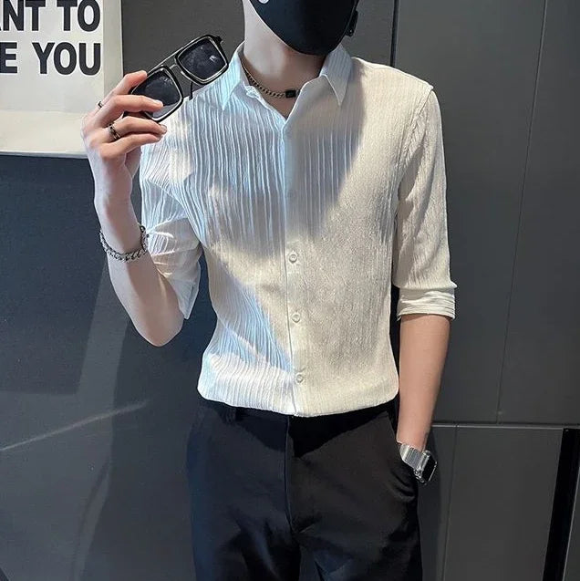 Men's Casual Half Sleeve Shirt - Striped Button-Down - SlayGood