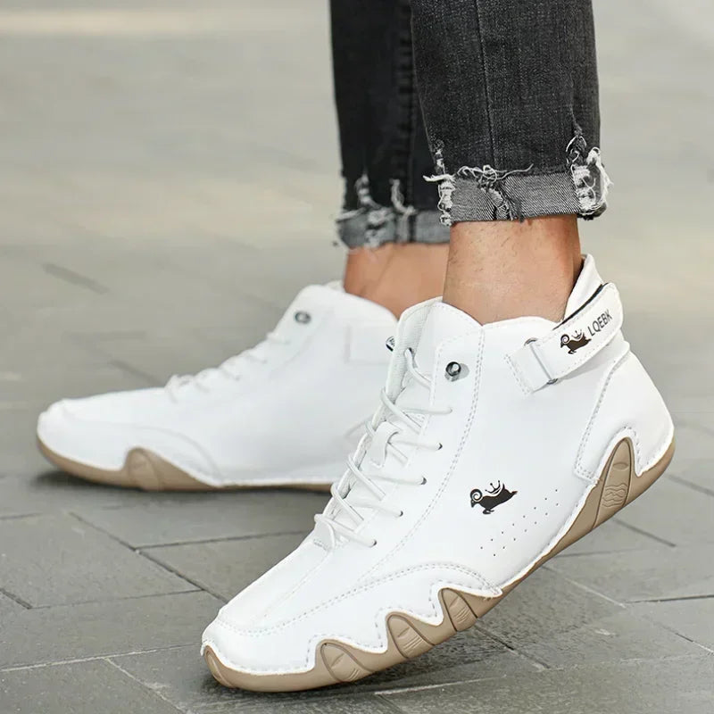 Men's High-Top Leather Sneakers - Slip-On Casual Shoes