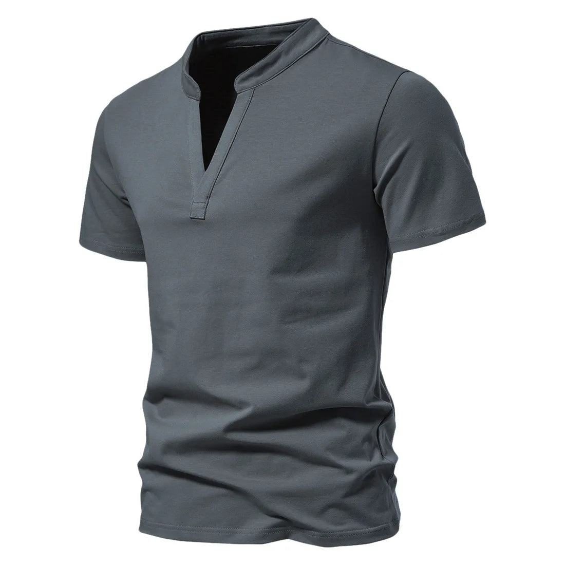 Men's Cotton Henley T-Shirt - Stand Collar Casual Tee - SlayGood