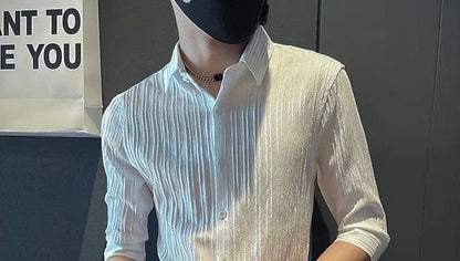 Men's Casual Half Sleeve Shirt - Striped Button-Down - SlayGood