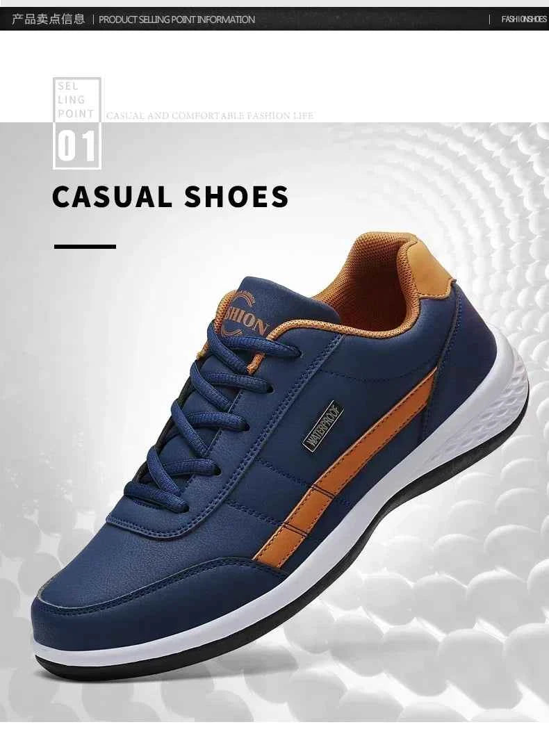 Men's Waterproof Leather Sneakers - Casual Lace-Up Shoes