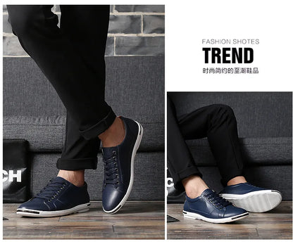 Men's Casual Leather Sneakers - Breathable Walking Shoes