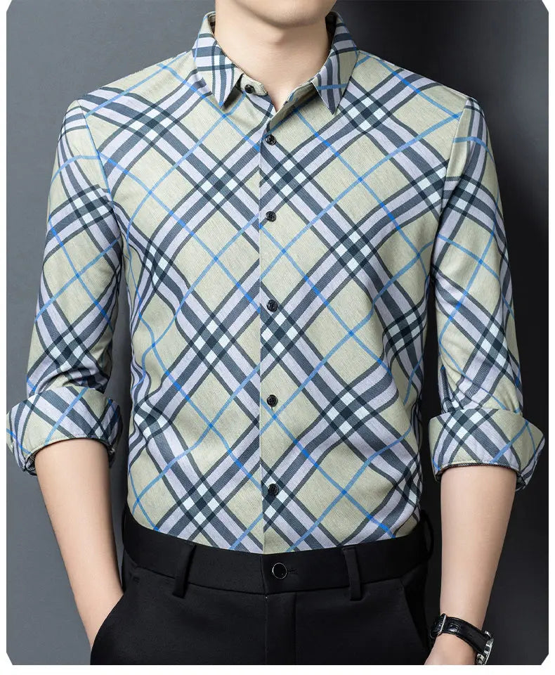 Men's Wrinkle-Free Business Shirt - Plaid Long Sleeve - SlayGood