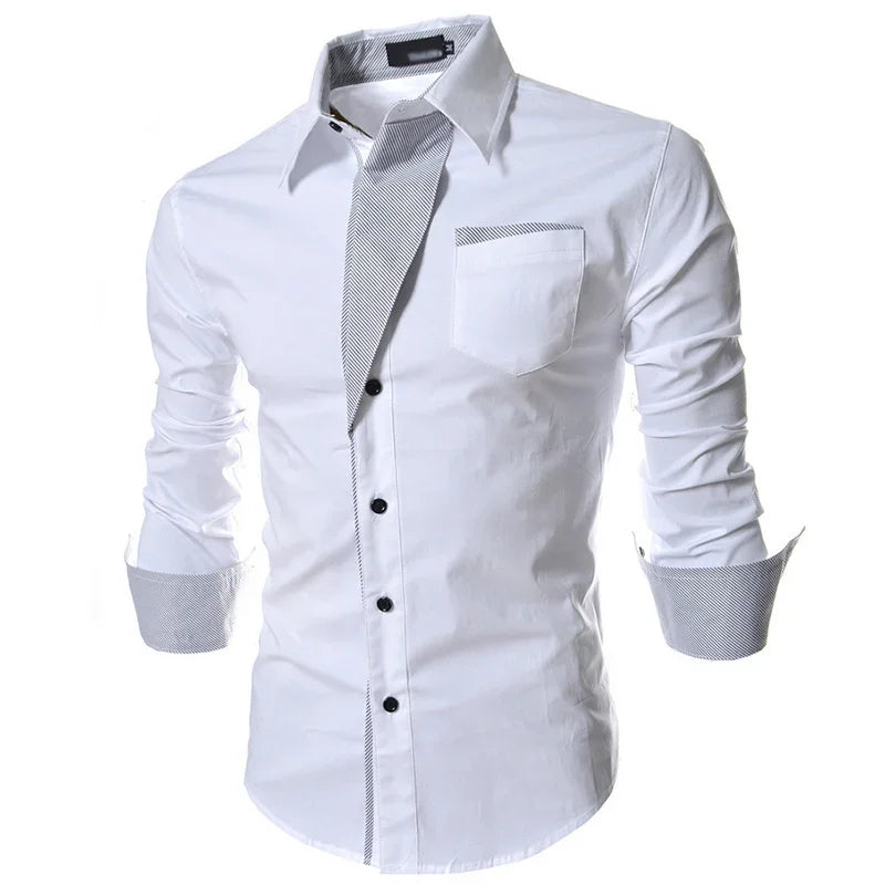Men's Slim Fit Business Shirt - Solid Long Sleeve Formal - SlayGood