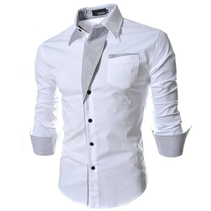 Men's Slim Fit Business Shirt - Solid Long Sleeve Formal - SlayGood