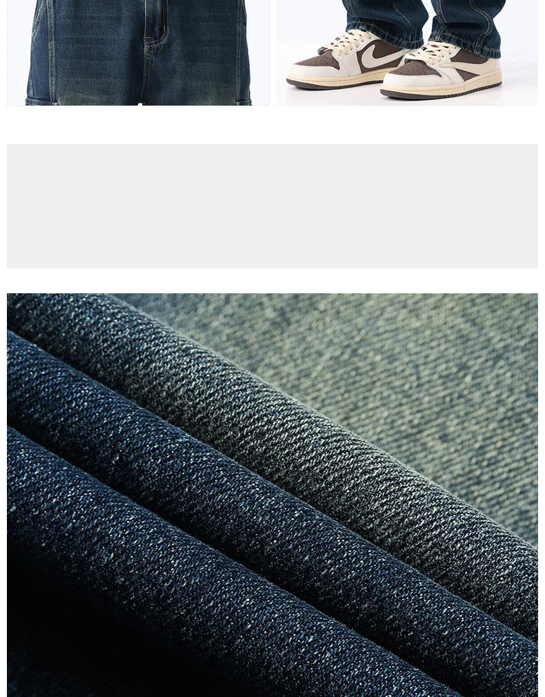 Men's Cotton Cargo Jeans - Vintage Loose Fit Denim - SlayGood