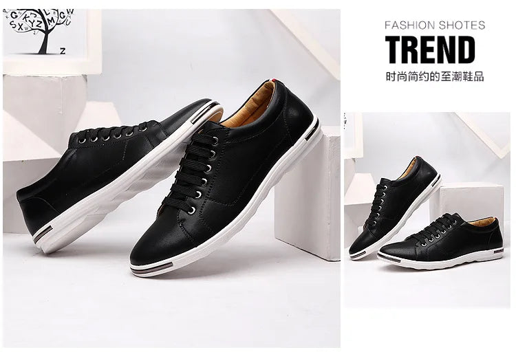 Men's Casual Leather Sneakers - Breathable Walking Shoes