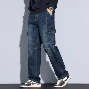 Men's Cotton Cargo Jeans - Vintage Loose Fit Denim - SlayGood