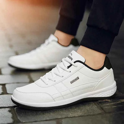 Men's Waterproof Leather Sneakers - Casual Lace-Up Shoes