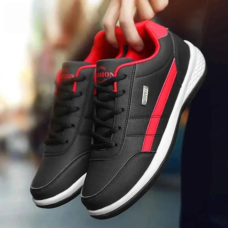 Men's Waterproof Leather Sneakers - Casual Lace-Up Shoes