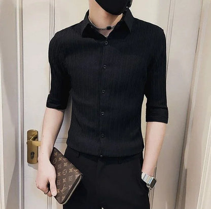 Men's Casual Half Sleeve Shirt - Striped Button-Down - SlayGood